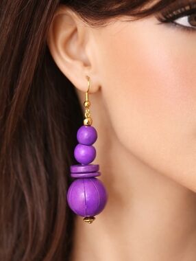 Women's Gold Purple Beads & Discs Drop Dangle Earrings, 3-in Fashion Jewelry